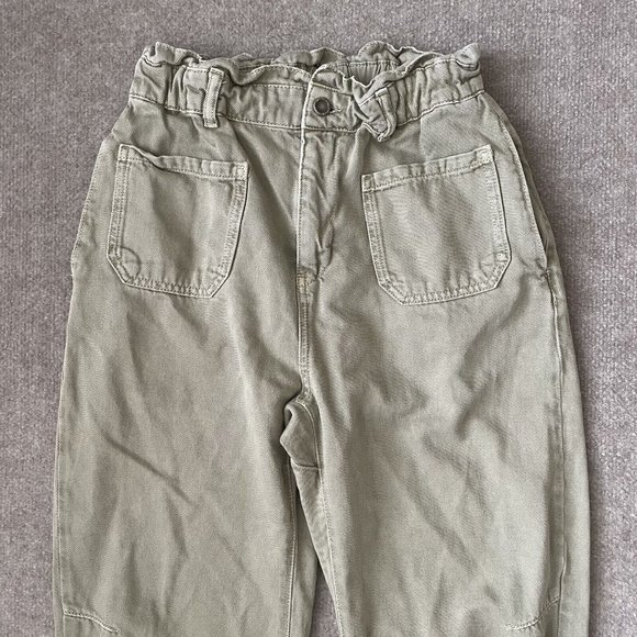 Zara Pants Womens 6 Beige Khaki High Rise Paperbag Cropped 24" Inseam Casual - Picture 2 of 13